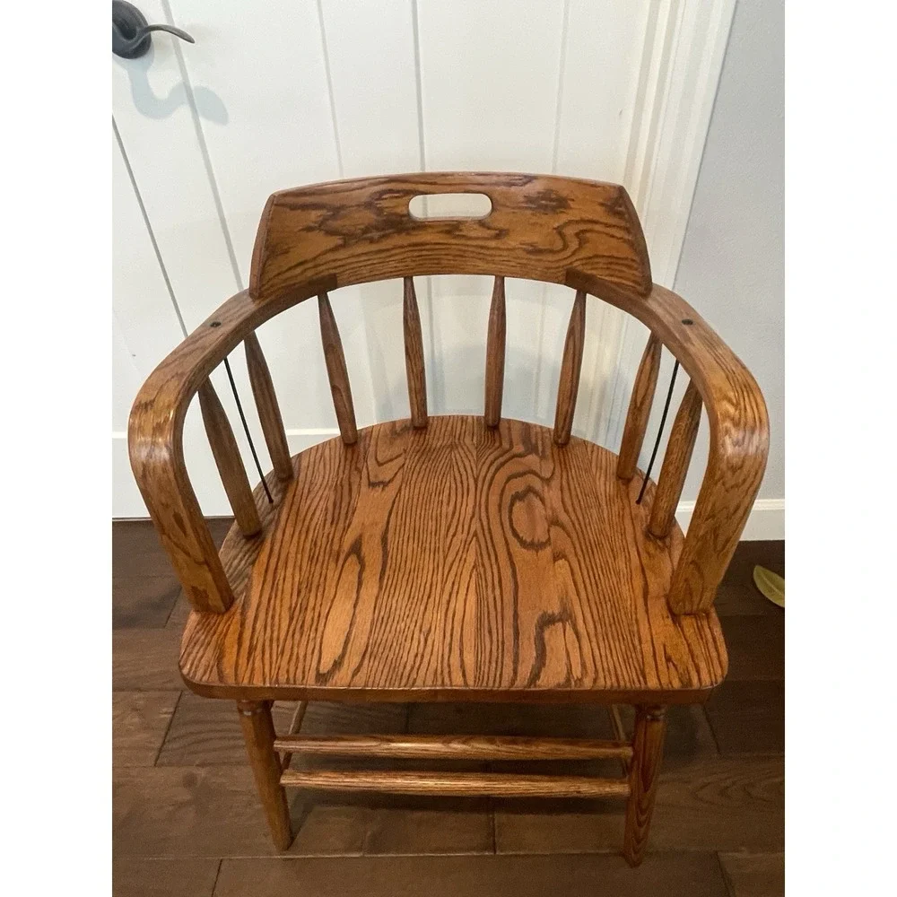 Antique 19th Century Primitive Barrel Back Oak Pub‎ Chair Captain's Chair